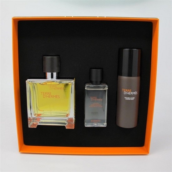 Hermes Terre D'Hermes Pure Parfum 75 Ml + After Shave 40 Ml + Shaving Foam 50 Ml Gift Set