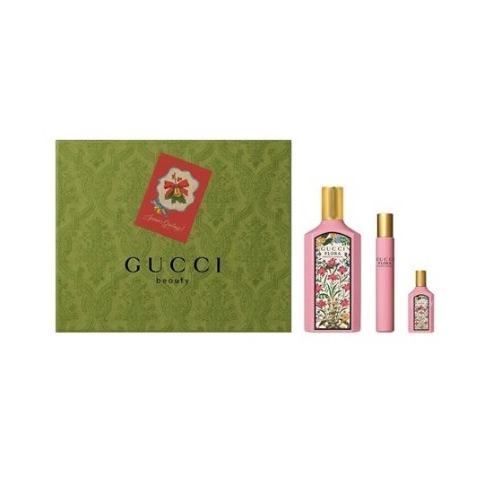 Gucci Flora Gorgeous Gardenia EDP 100 Ml + 5 Ml + Roller Ball 7.4 Ml Gift Set